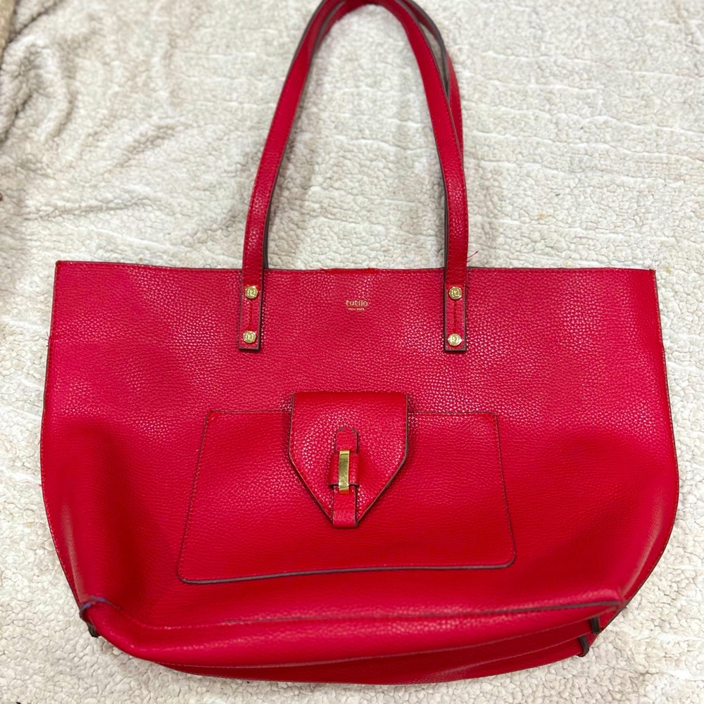 Tutilo Chic Red Leather Tote Bag